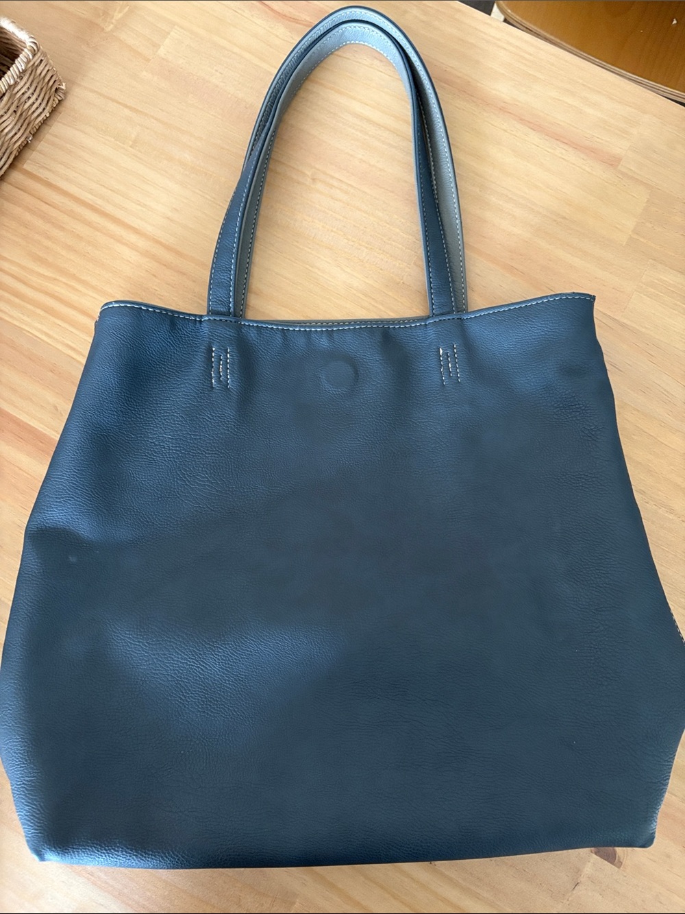 Blue Gray Leather Tote